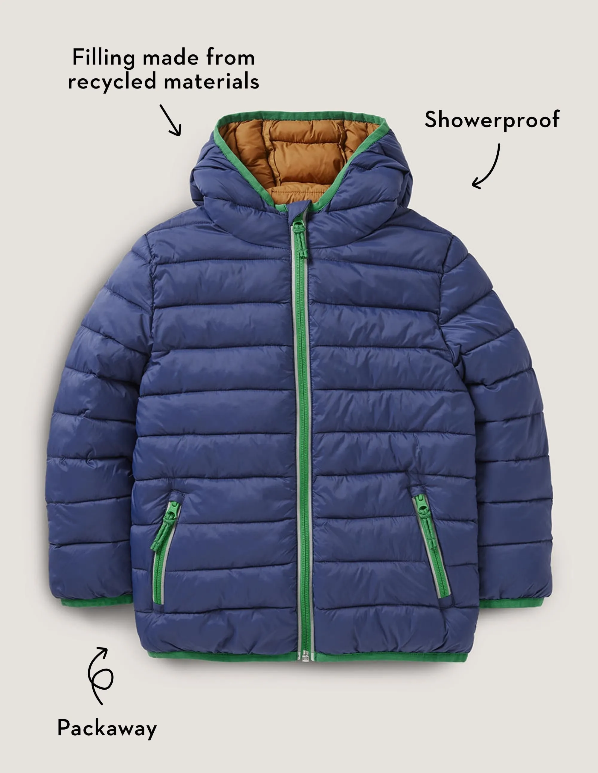 Cosy Pack-away Padded Jacket-Navy /Nutty Brown