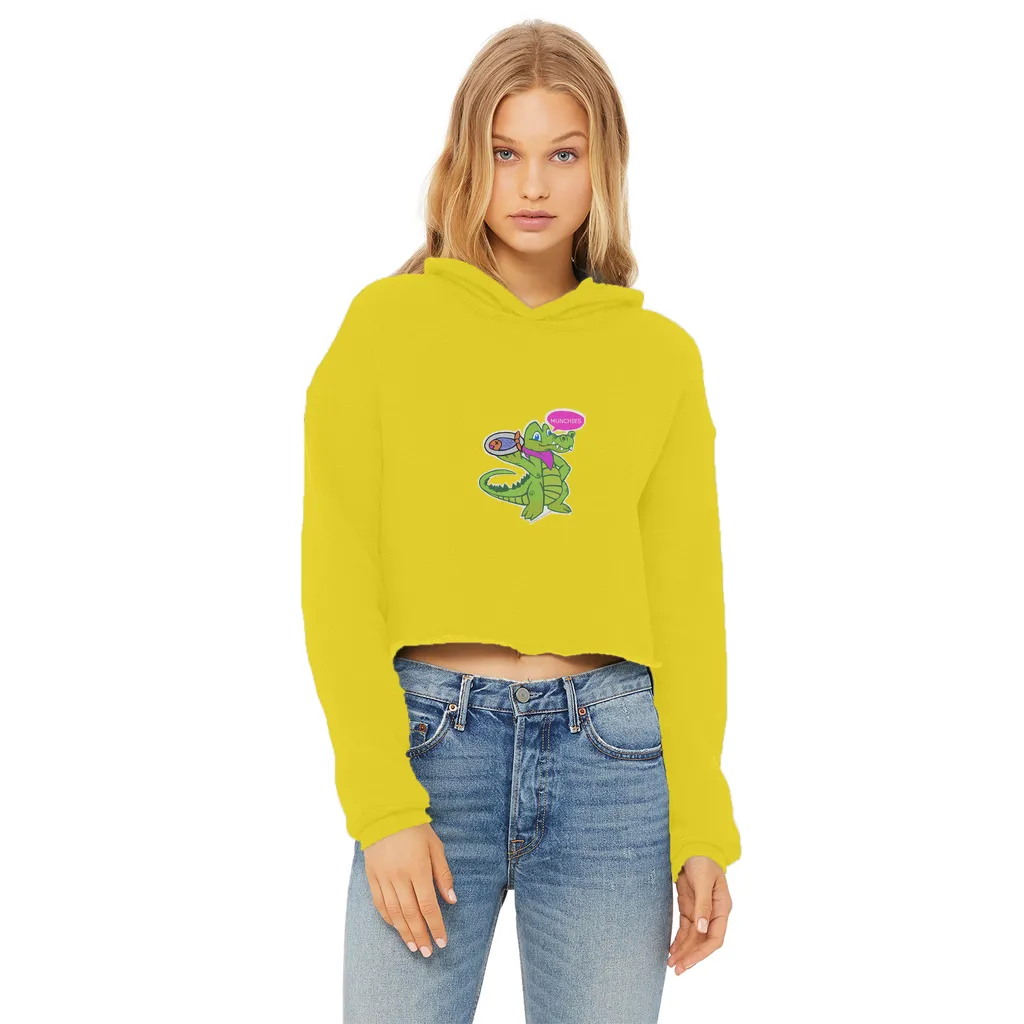 Munchies the Crocodile Ladies Cropped Raw Edge Hoodie