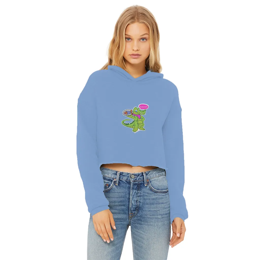 Munchies the Crocodile Ladies Cropped Raw Edge Hoodie