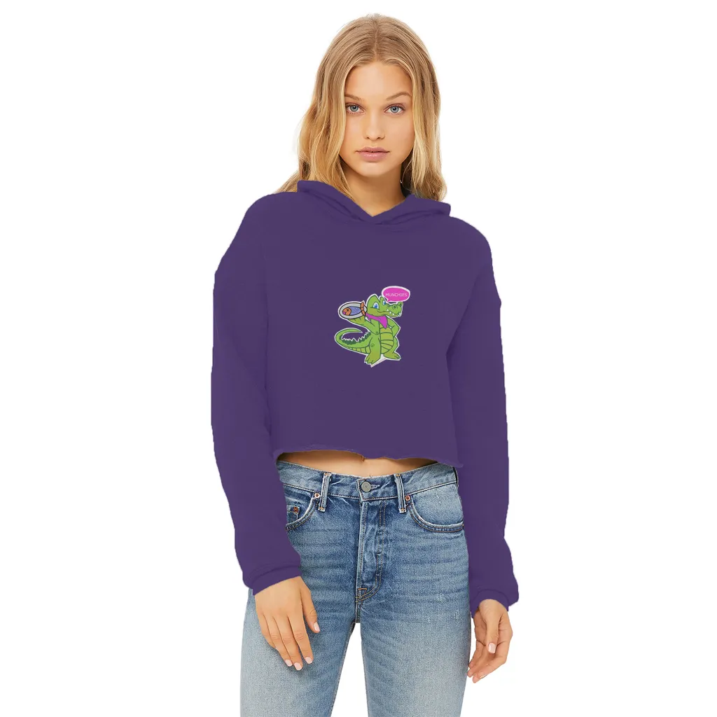 Munchies the Crocodile Ladies Cropped Raw Edge Hoodie