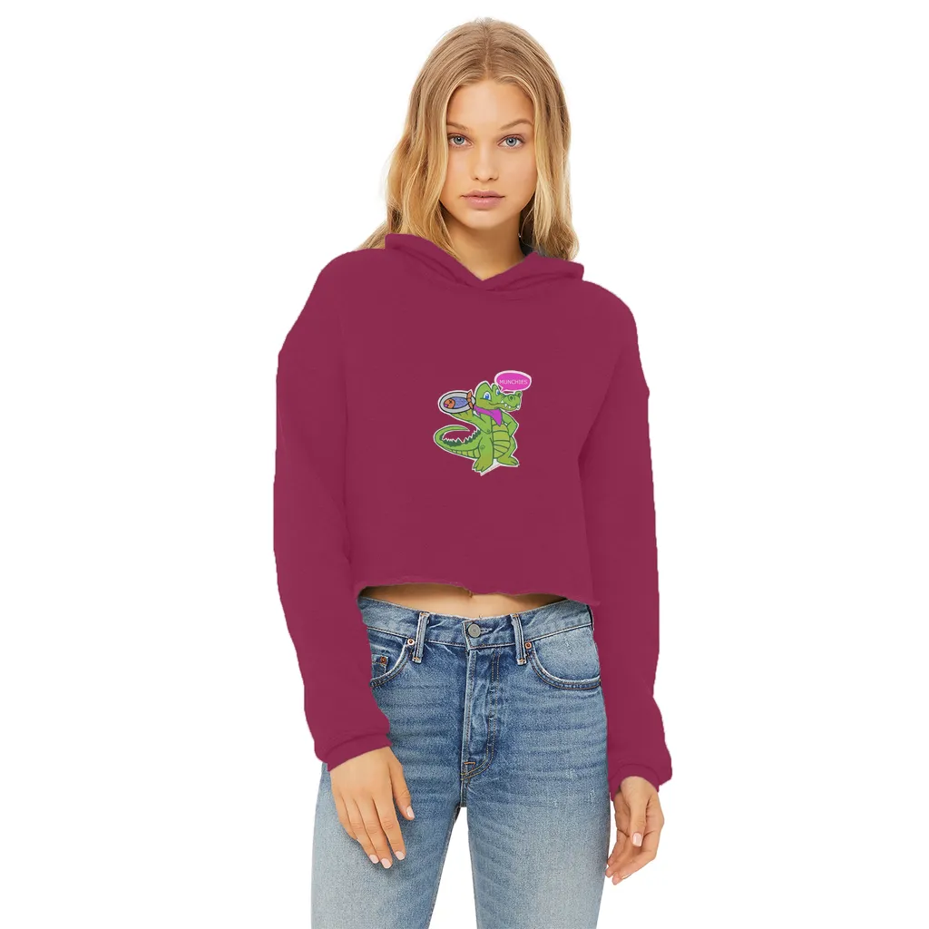 Munchies the Crocodile Ladies Cropped Raw Edge Hoodie