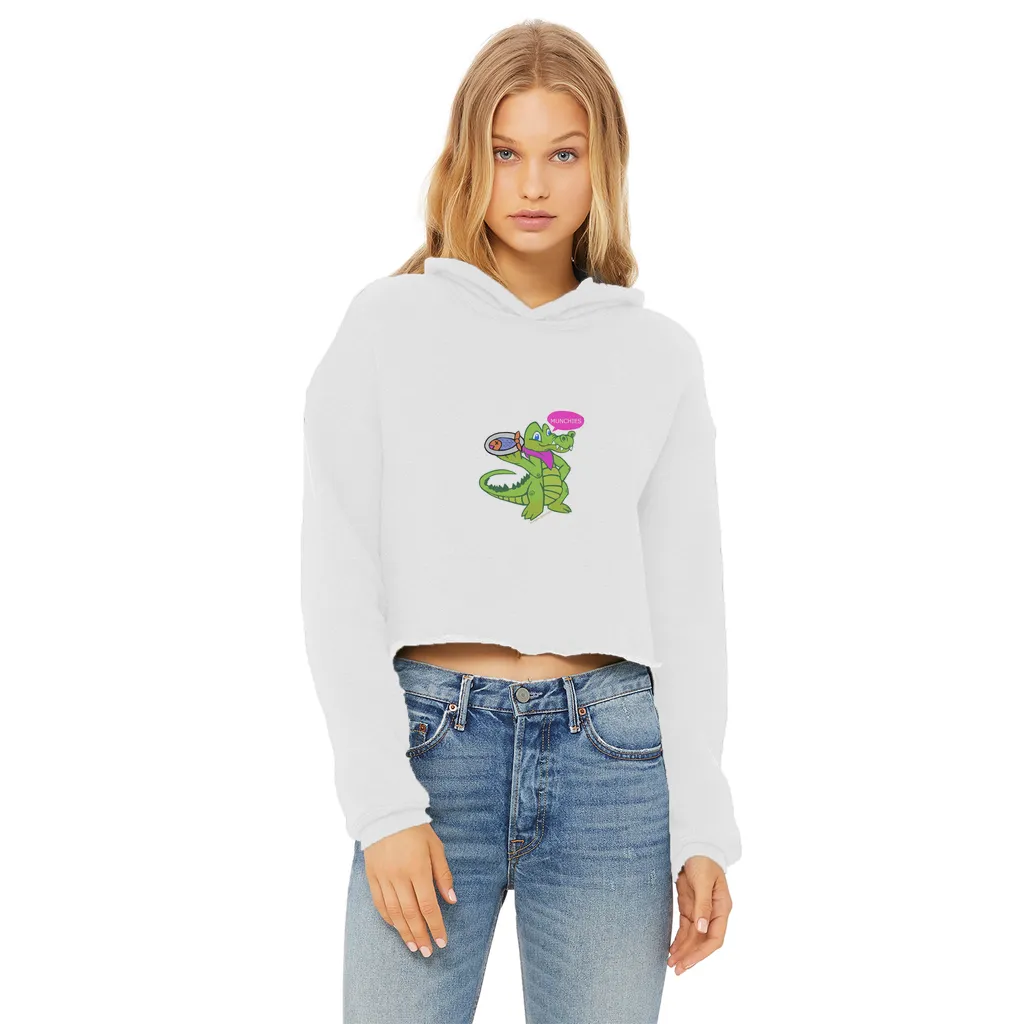Munchies the Crocodile Ladies Cropped Raw Edge Hoodie