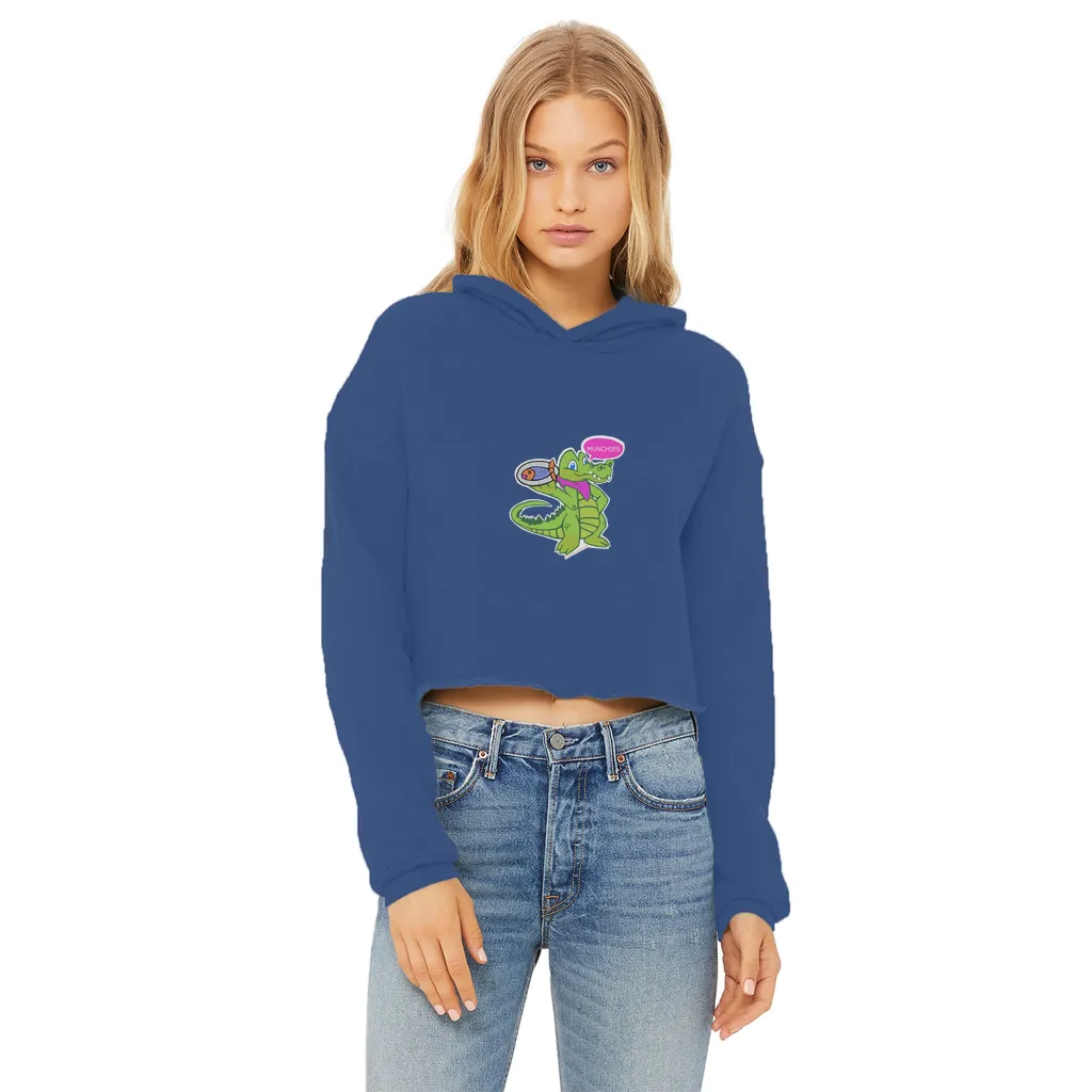 Munchies the Crocodile Ladies Cropped Raw Edge Hoodie