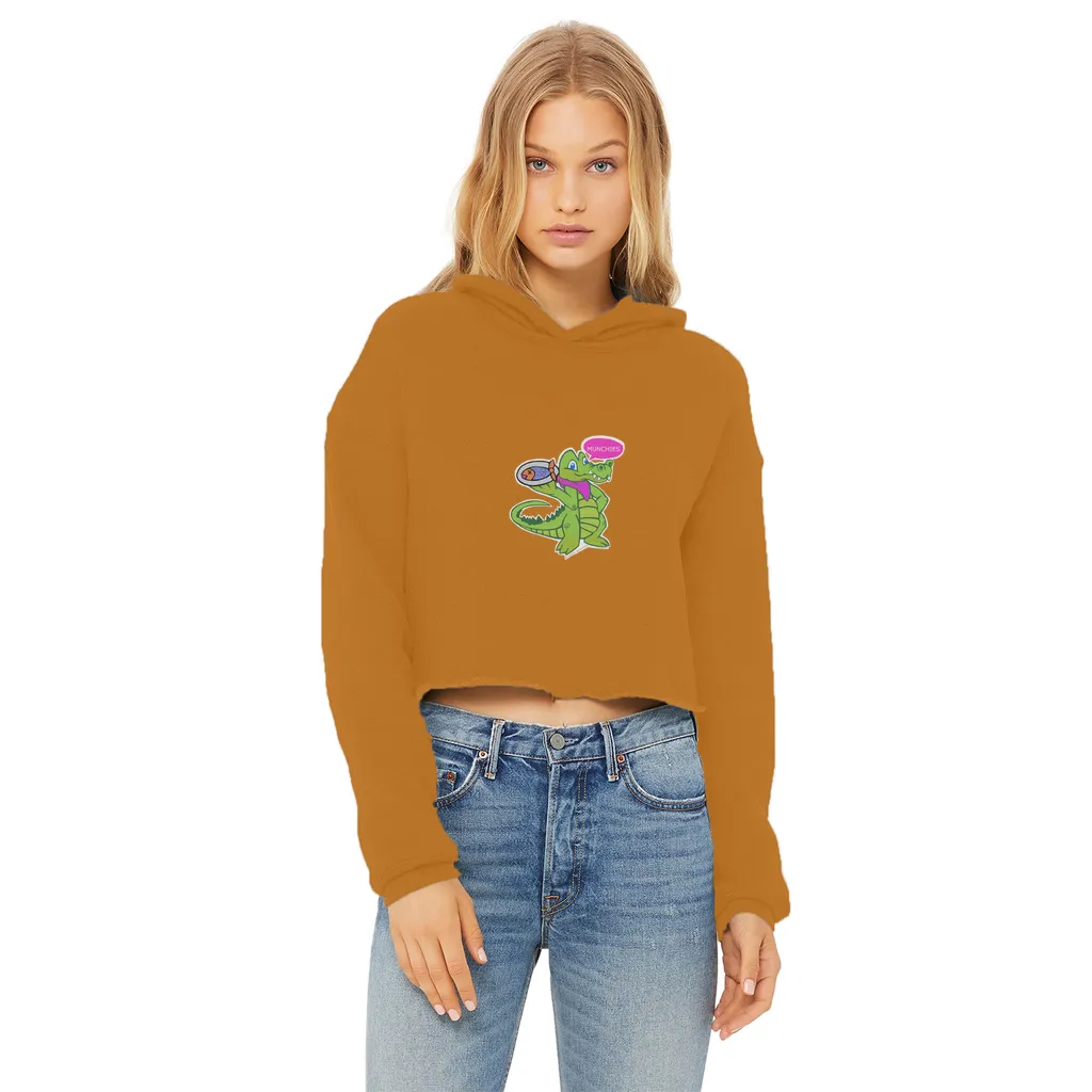 Munchies the Crocodile Ladies Cropped Raw Edge Hoodie