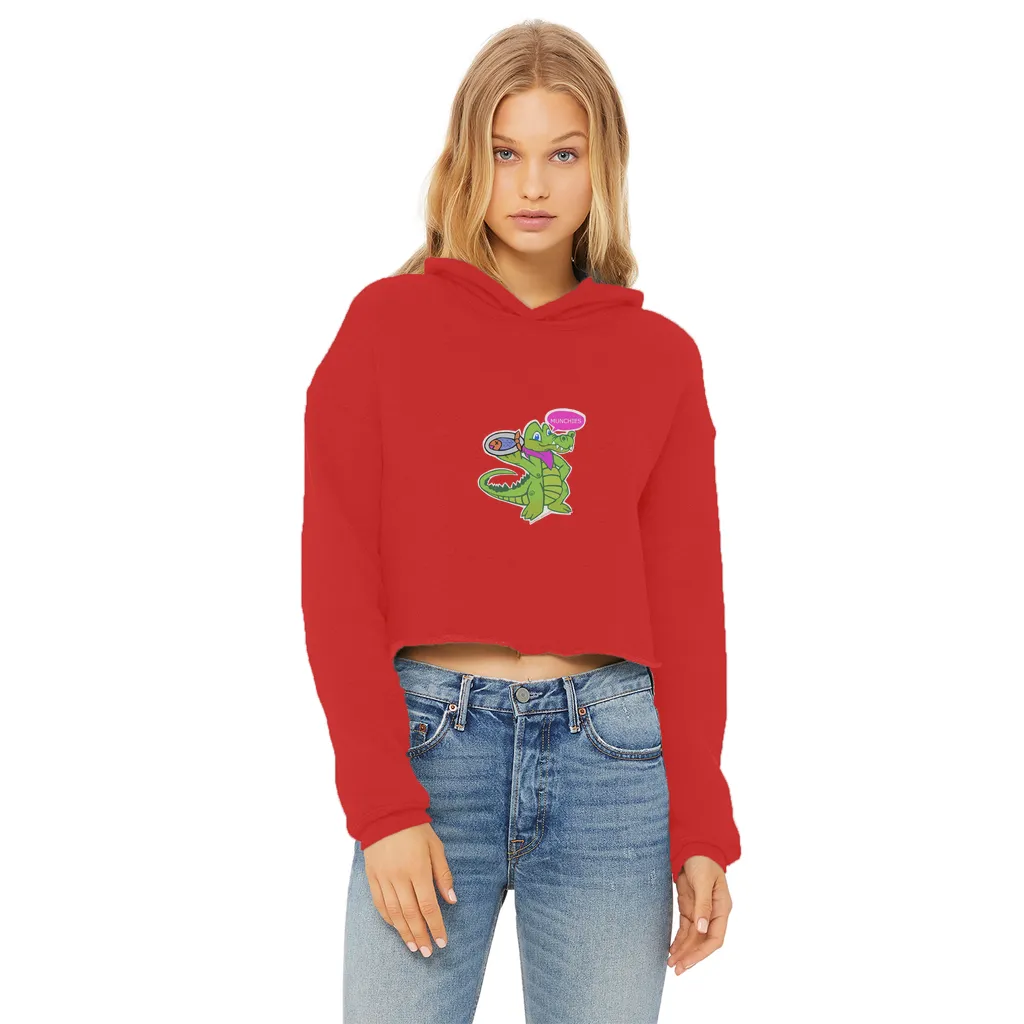 Munchies the Crocodile Ladies Cropped Raw Edge Hoodie