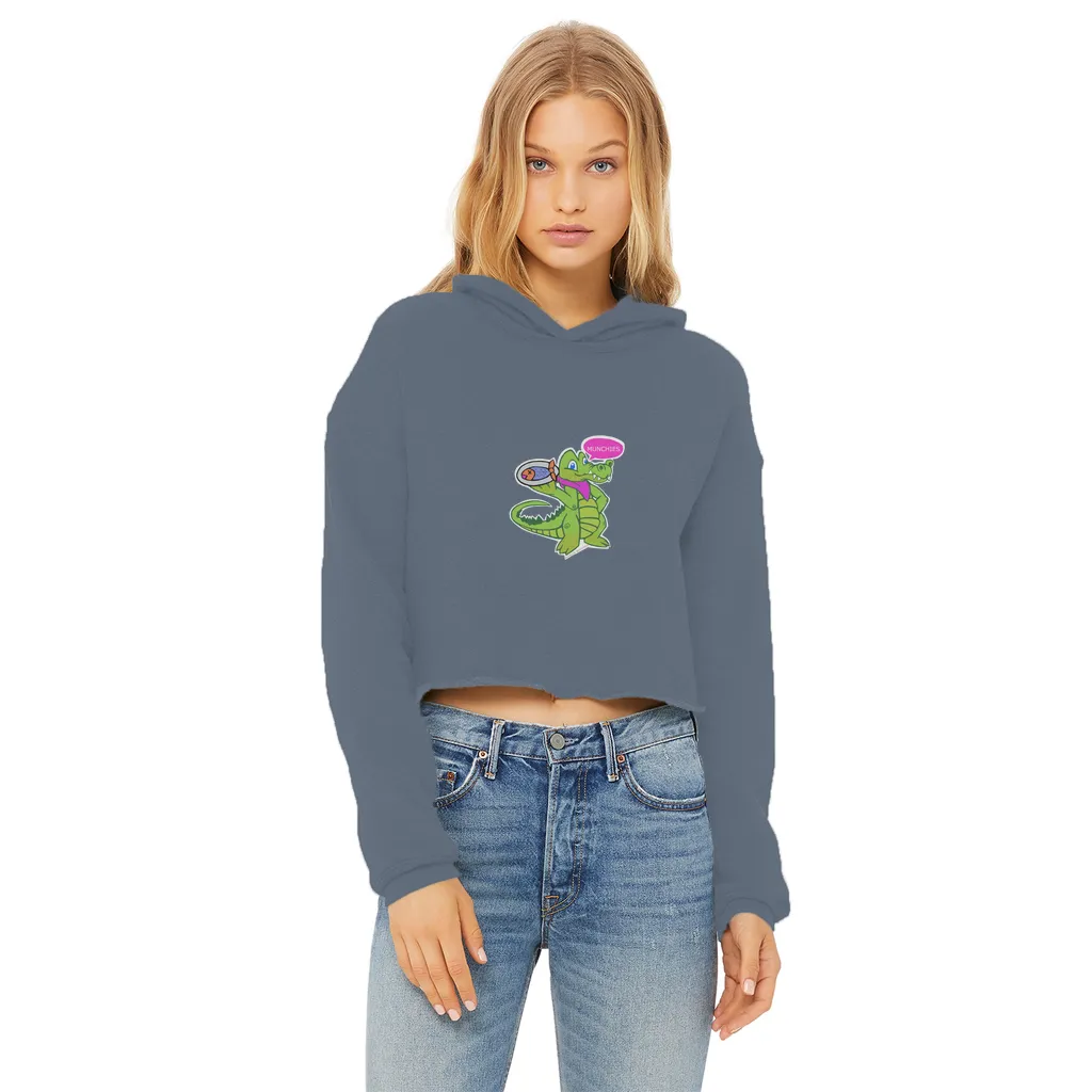 Munchies the Crocodile Ladies Cropped Raw Edge Hoodie