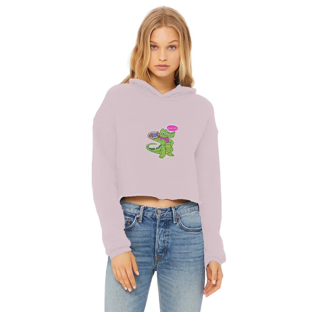 Munchies the Crocodile Ladies Cropped Raw Edge Hoodie