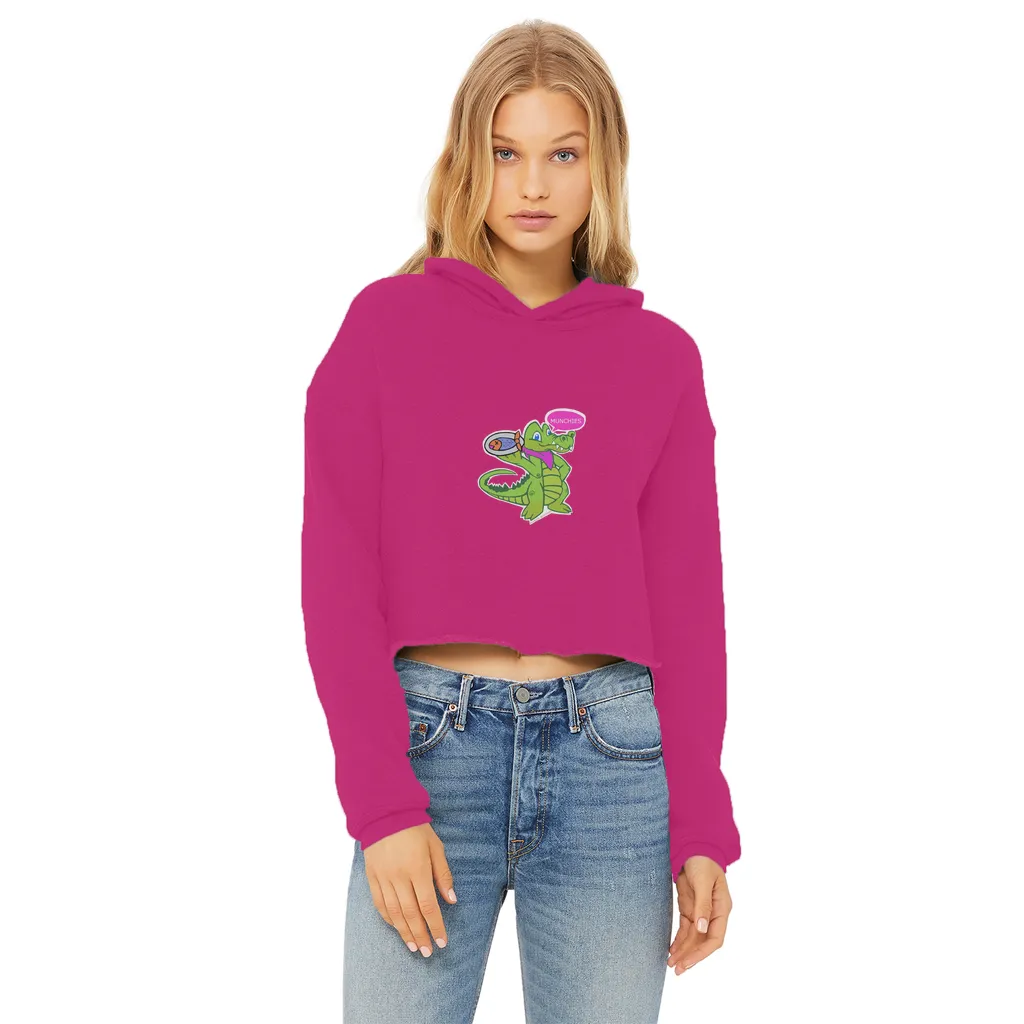 Munchies the Crocodile Ladies Cropped Raw Edge Hoodie