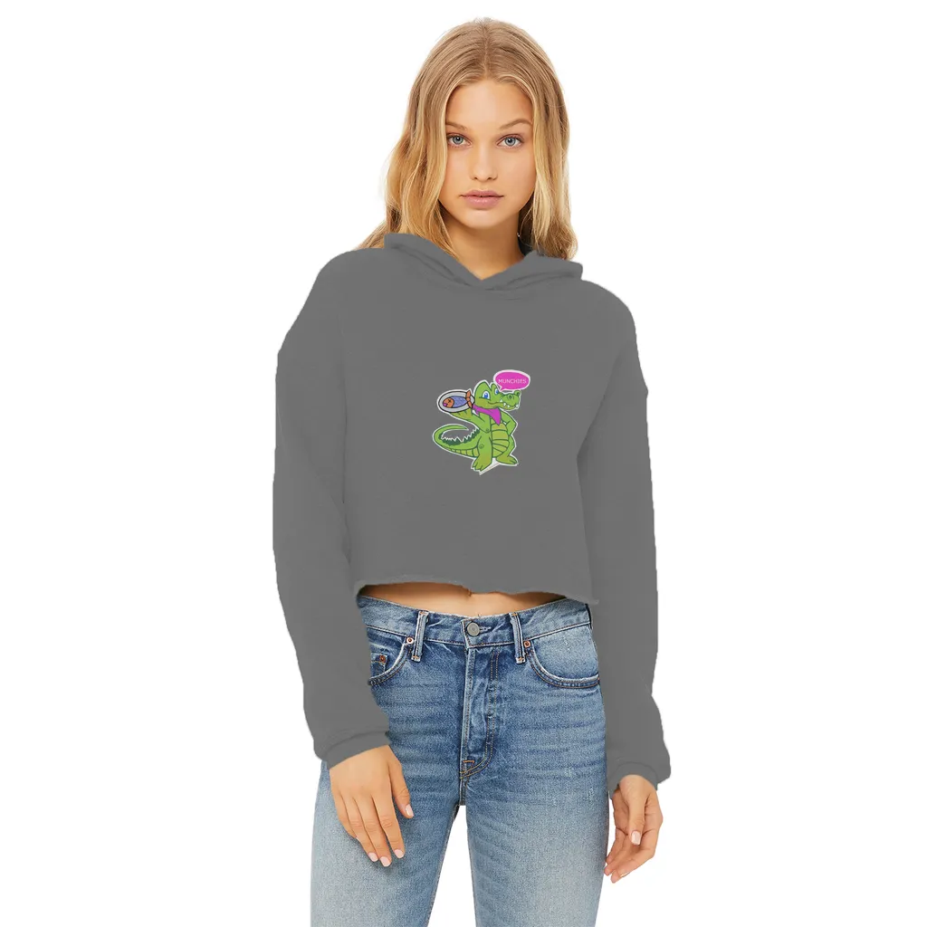 Munchies the Crocodile Ladies Cropped Raw Edge Hoodie