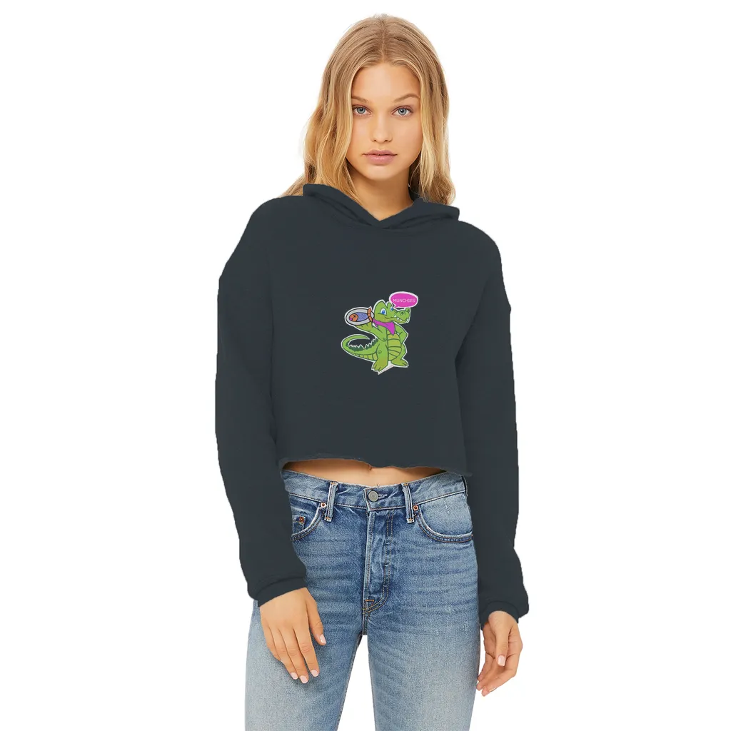 Munchies the Crocodile Ladies Cropped Raw Edge Hoodie