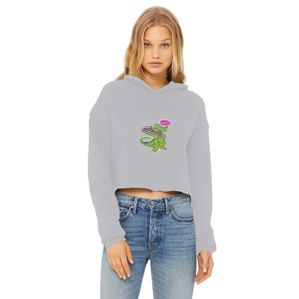 Munchies the Crocodile Ladies Cropped Raw Edge Hoodie