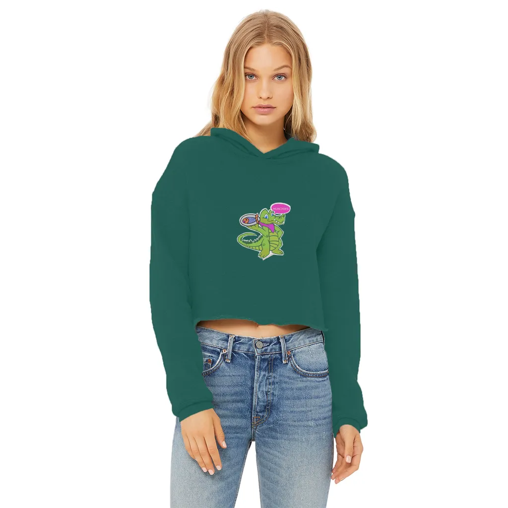 Munchies the Crocodile Ladies Cropped Raw Edge Hoodie
