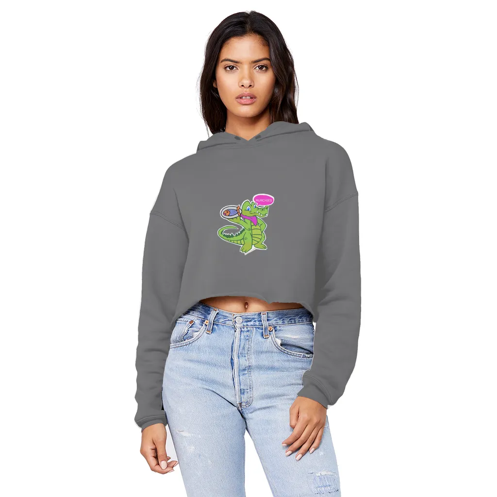 Munchies the Crocodile Unisex Cropped Raw Edge Boyfriend Hoodie