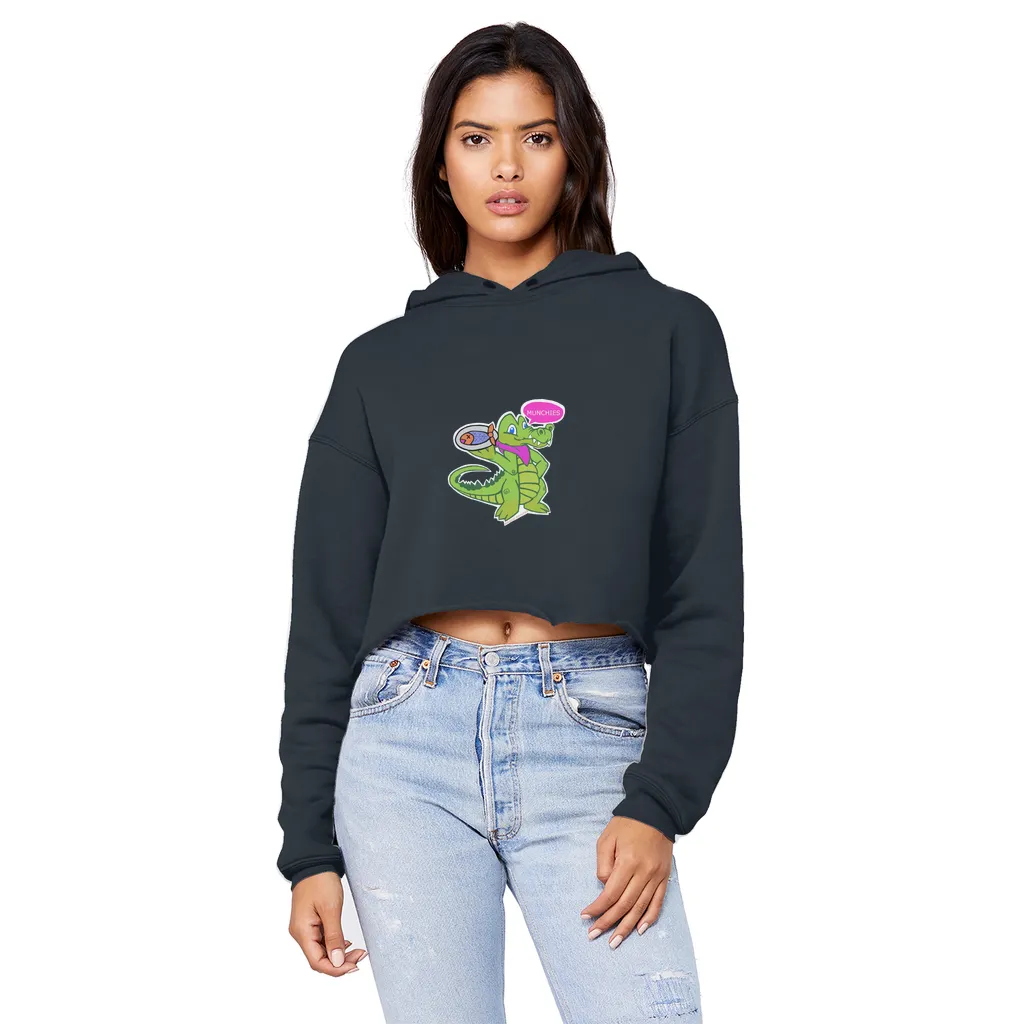 Munchies the Crocodile Unisex Cropped Raw Edge Boyfriend Hoodie