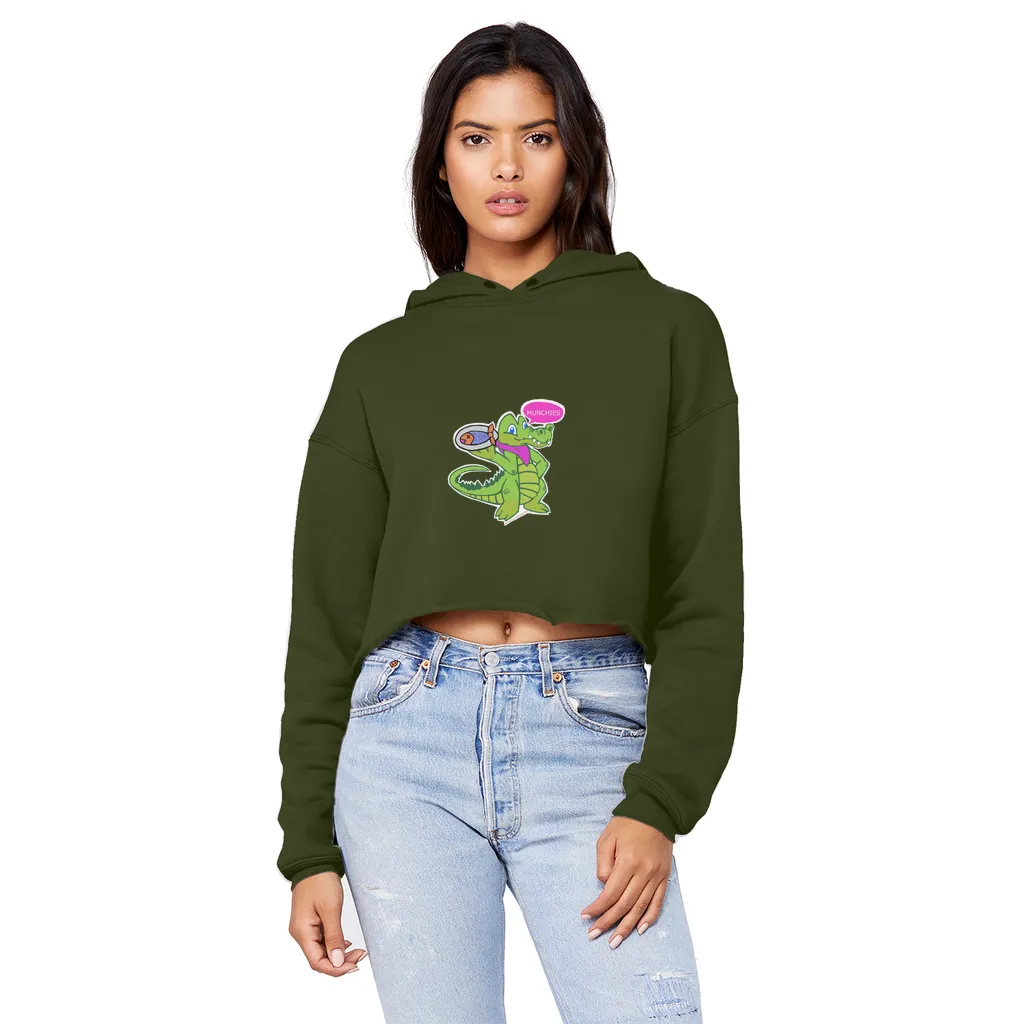 Munchies the Crocodile Unisex Cropped Raw Edge Boyfriend Hoodie
