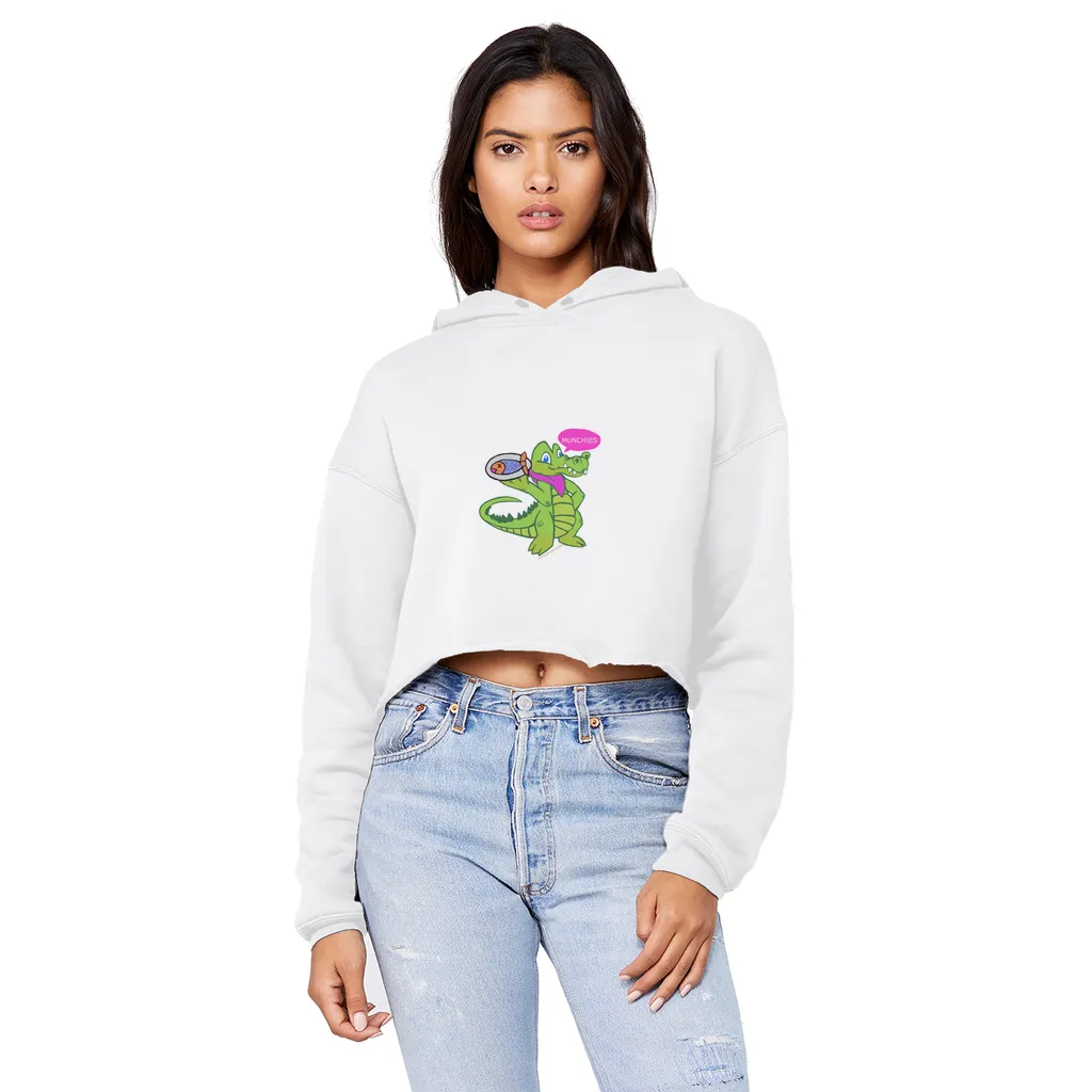 Munchies the Crocodile Unisex Cropped Raw Edge Boyfriend Hoodie