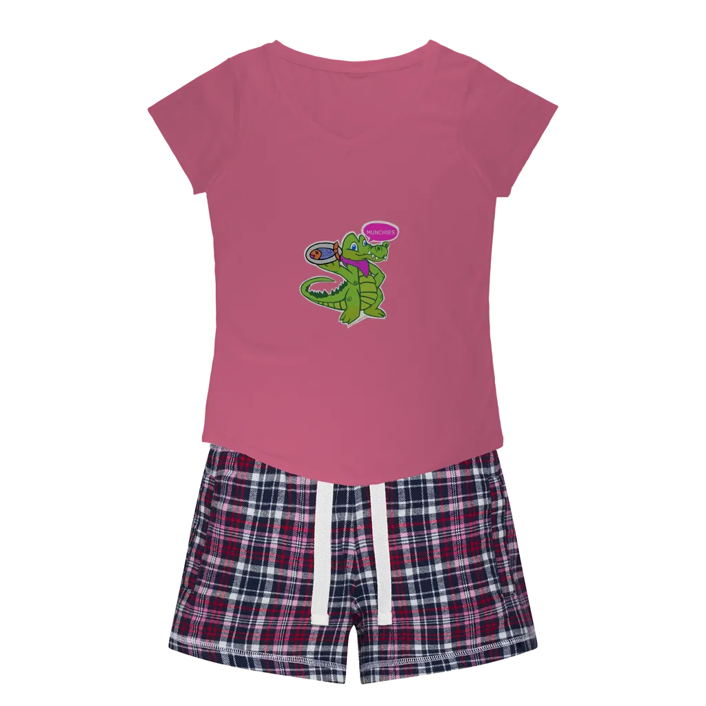 Munchies the Crocodile Women's Sleepy Tee and Flannel Short