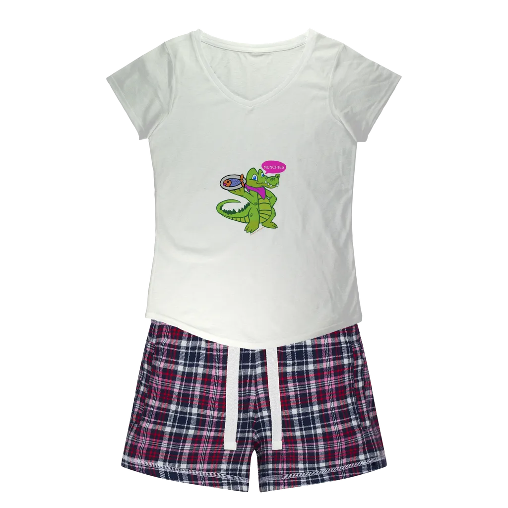 Munchies the Crocodile Women's Sleepy Tee and Flannel Short