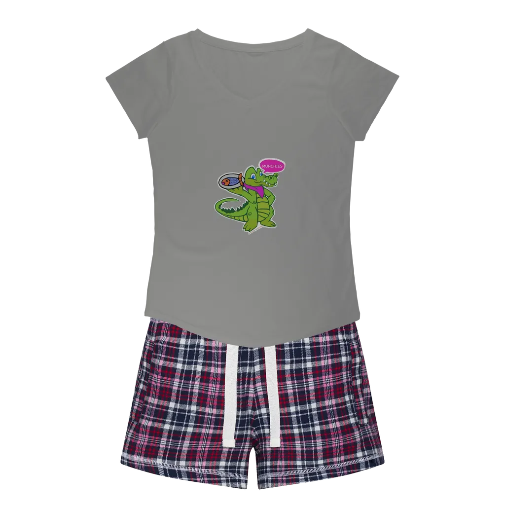 Munchies the Crocodile Women's Sleepy Tee and Flannel Short
