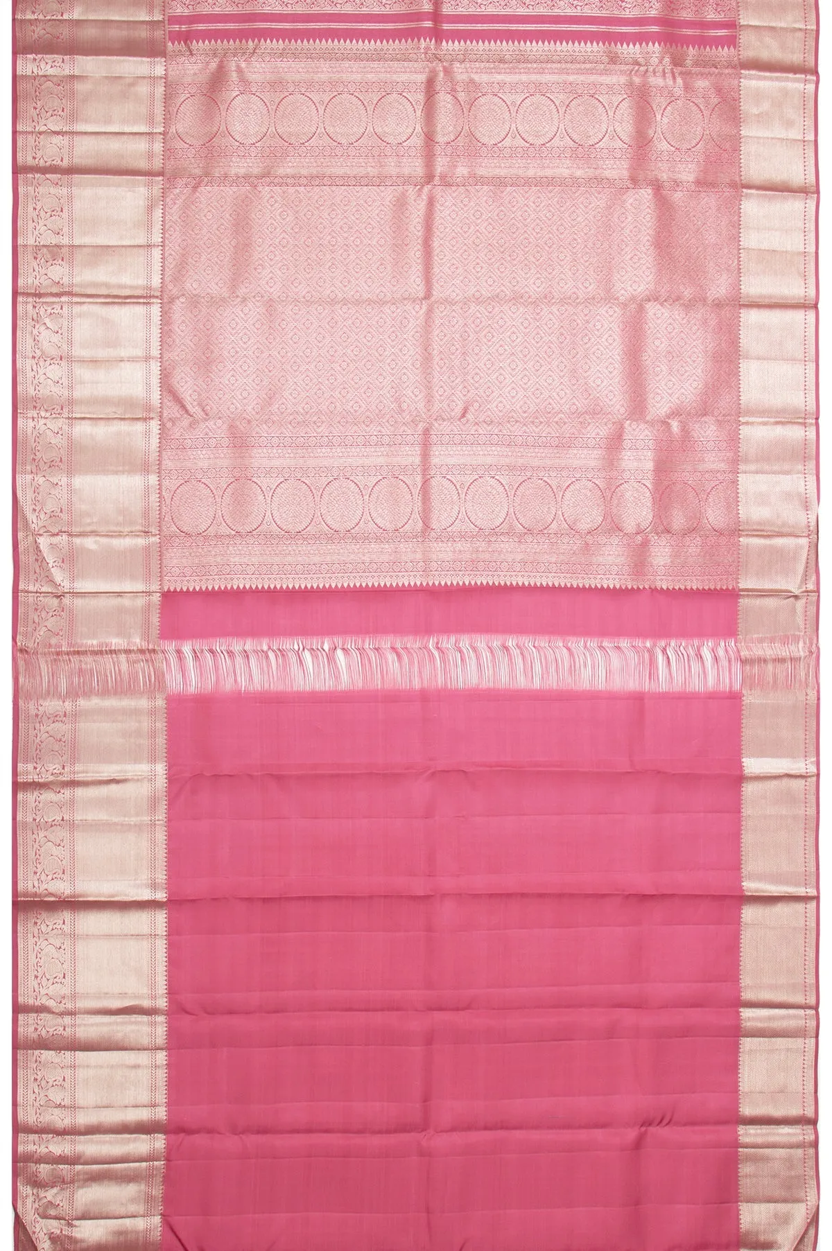 Onion Pink Kanchipuram Silk Saree with Silver Zari Work