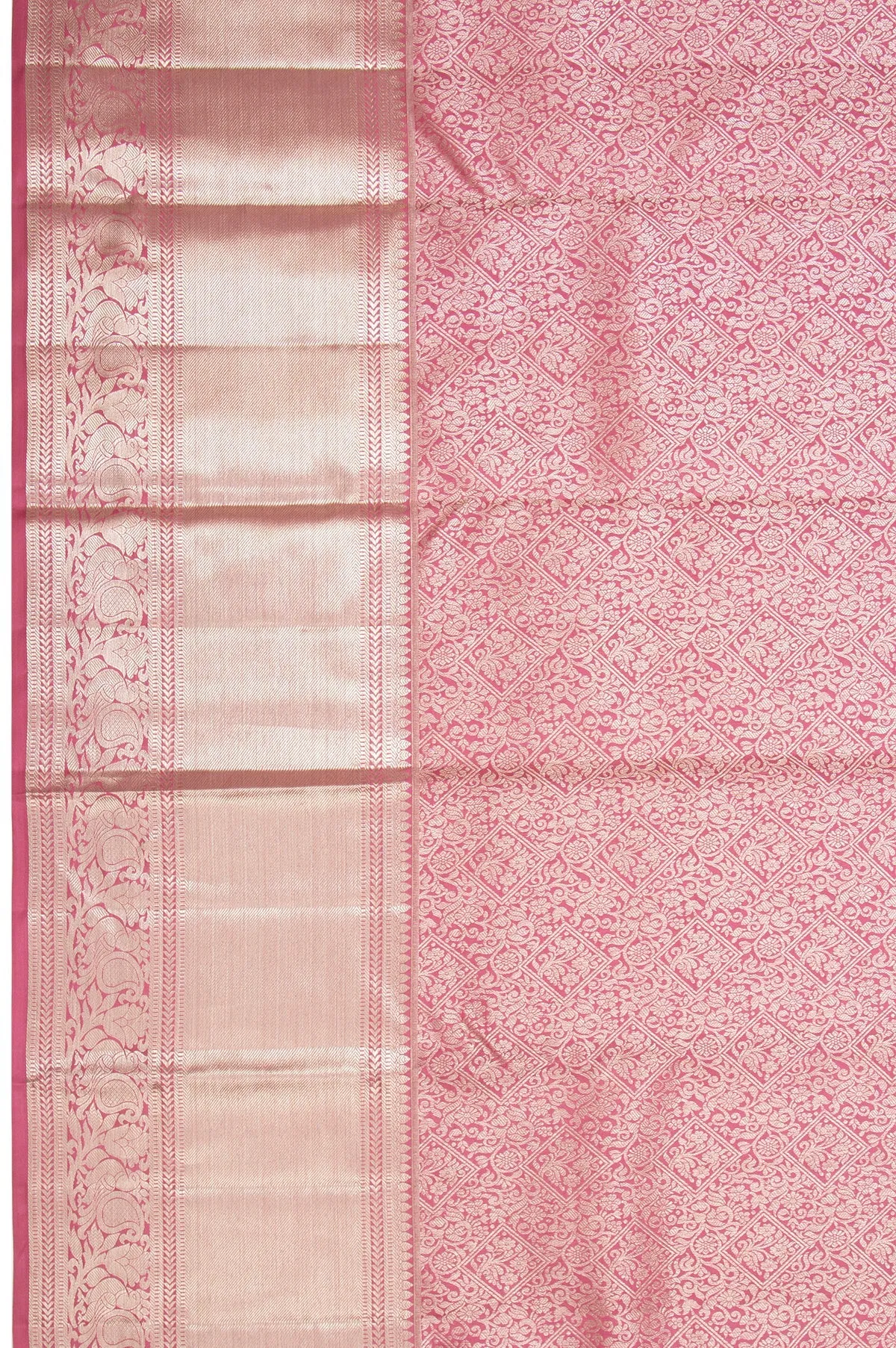 Onion Pink Kanchipuram Silk Saree with Silver Zari Work