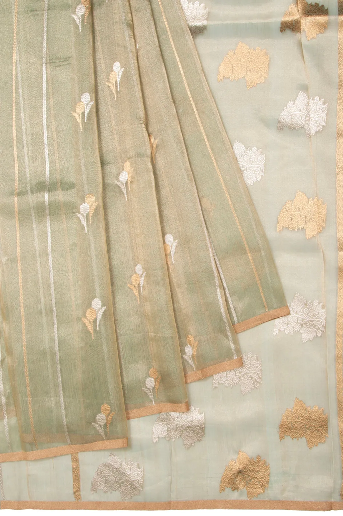 Pista Green Floral Banaras Tissue Silk Saree